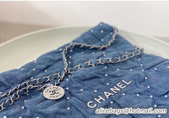 Famous Brand Chanel 22 Studs Quilted Denim Mini Shopping Bag AS3260 Blue 2024