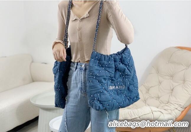 Famous Brand Chanel 22 Studs Quilted Denim Mini Shopping Bag AS3260 Blue 2024