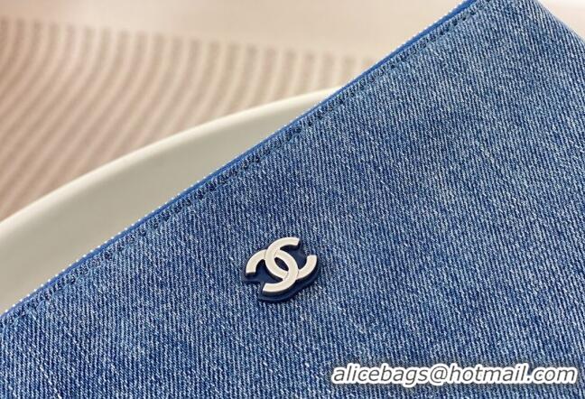 Promotional Chanel 22 Studs Quilted Denim Shopping Bag AS3261 Blue 2024