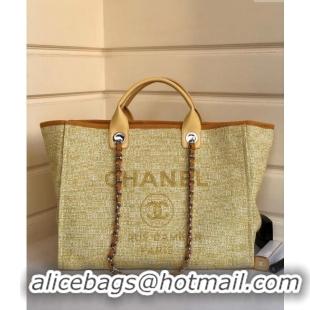 Top Grade Chanel Deauville Mixed Fibers and Calfskin Shopping Bag A66941 Yellow 2024