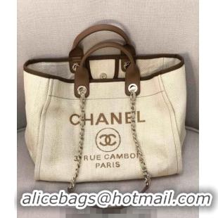 Top Design Chanel Deauville Mixed Fibers and Calfskin Shopping Bag A66941 Light Beige 2024