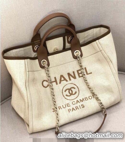 Top Design Chanel Deauville Mixed Fibers and Calfskin Shopping Bag A66941 Light Beige 2024