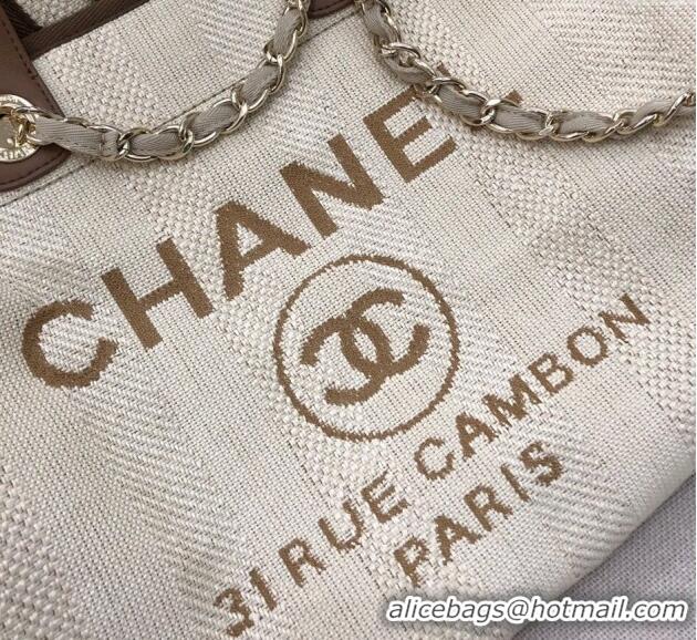 Top Design Chanel Deauville Mixed Fibers and Calfskin Shopping Bag A66941 Light Beige 2024