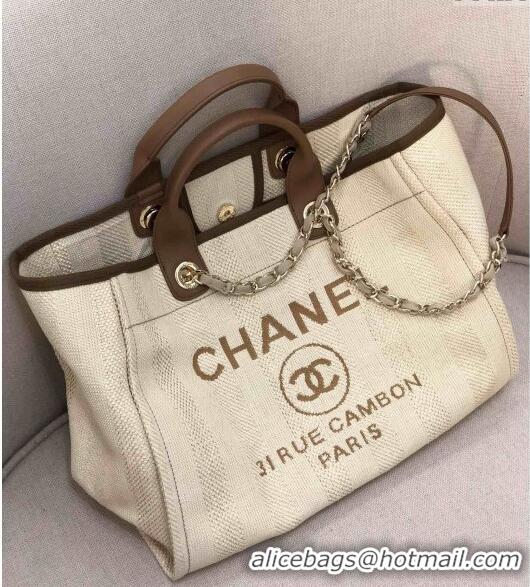 Top Design Chanel Deauville Mixed Fibers and Calfskin Shopping Bag A66941 Light Beige 2024