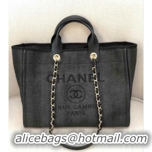 Top Quality Chanel Deauville Mixed Fibers and Calfskin Shopping Bag A66941 Black 2024