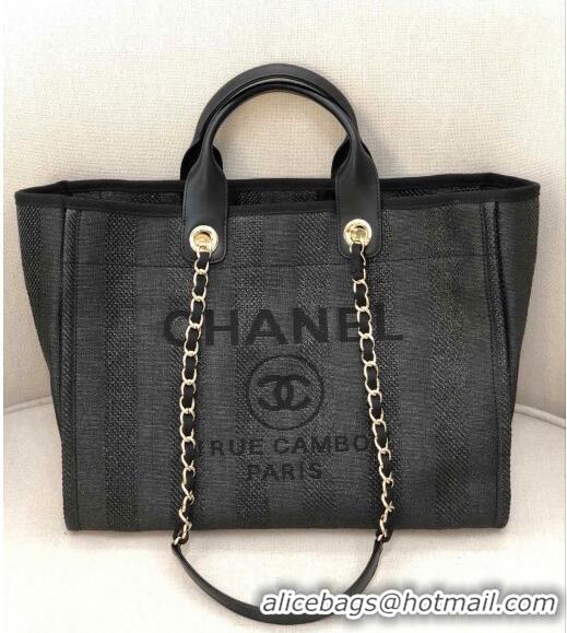 Top Quality Chanel Deauville Mixed Fibers and Calfskin Shopping Bag A66941 Black 2024