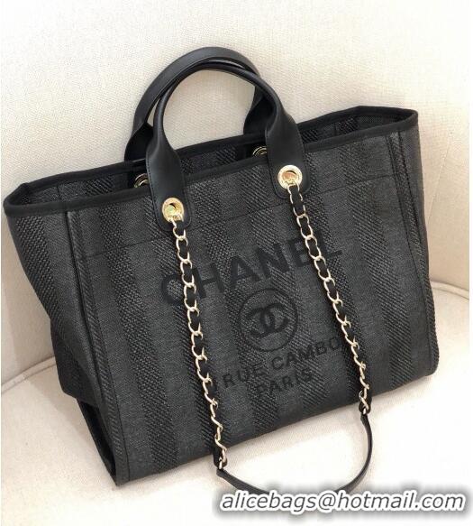 Top Quality Chanel Deauville Mixed Fibers and Calfskin Shopping Bag A66941 Black 2024