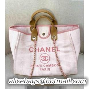 Popular Style Chanel Deauville Mixed Fibers and Calfskin Shopping Bag A66941 White/Pink 2024