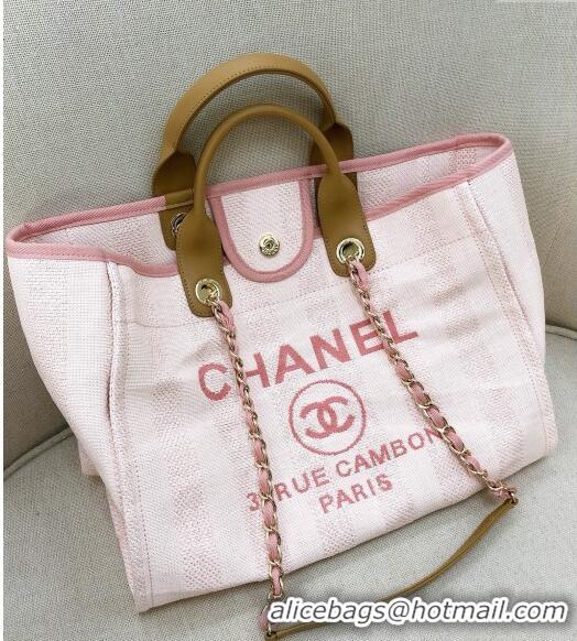 Popular Style Chanel Deauville Mixed Fibers and Calfskin Shopping Bag A66941 White/Pink 2024