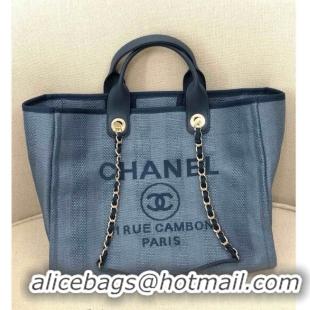 Super Quality Chanel Deauville Mixed Fibers and Calfskin Shopping Bag A66941 Dark Blue 2024