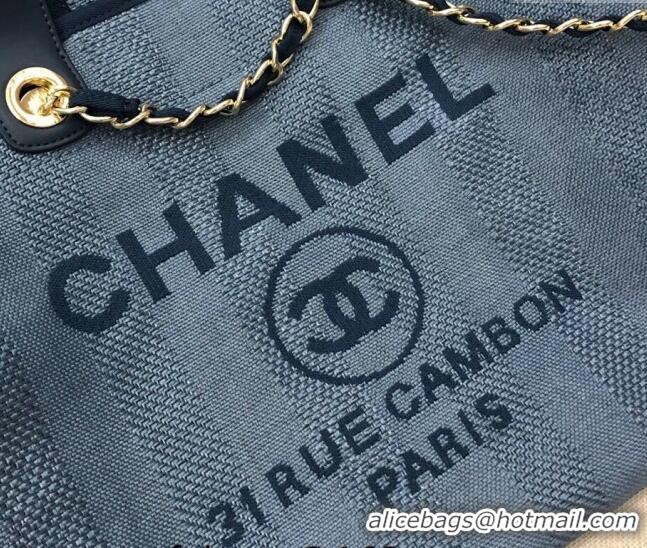 Super Quality Chanel Deauville Mixed Fibers and Calfskin Shopping Bag A66941 Dark Blue 2024