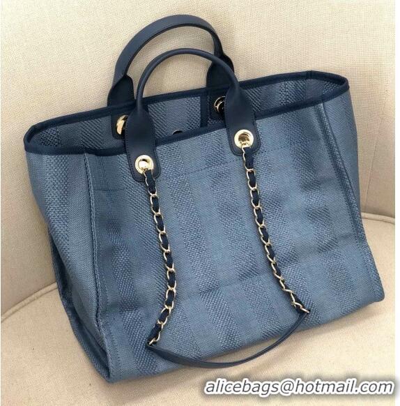 Super Quality Chanel Deauville Mixed Fibers and Calfskin Shopping Bag A66941 Dark Blue 2024