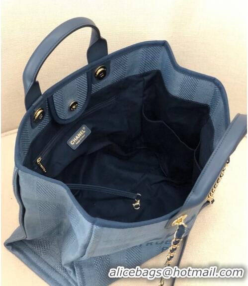 Super Quality Chanel Deauville Mixed Fibers and Calfskin Shopping Bag A66941 Dark Blue 2024