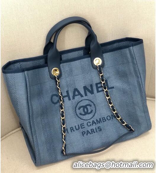 Super Quality Chanel Deauville Mixed Fibers and Calfskin Shopping Bag A66941 Dark Blue 2024