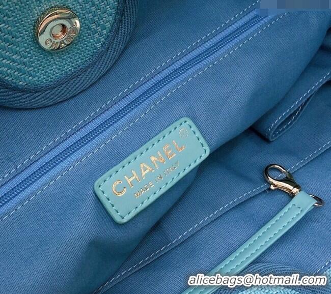 Buy Fashionable Chanel Deauville Mixed Fibers and Calfskin Shopping Bag A66941 Light Blue 2024