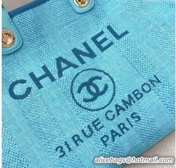 Buy Fashionable Chanel Deauville Mixed Fibers and Calfskin Shopping Bag A66941 Light Blue 2024