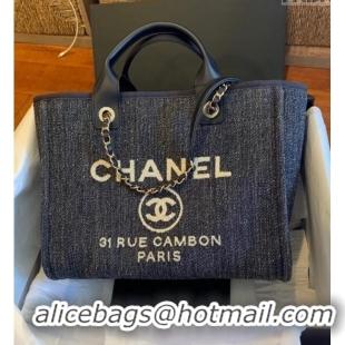 Well Crafted Chanel Deauville Denim and Calfskin Shopping Bag A66941 Dark Blue 2024