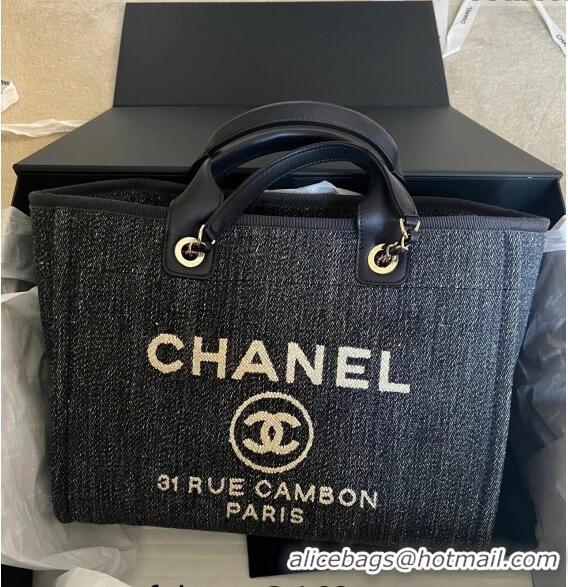 Well Crafted Chanel Deauville Denim and Calfskin Shopping Bag A66941 Dark Blue 2024