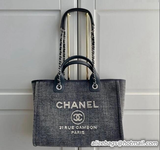 Well Crafted Chanel Deauville Denim and Calfskin Shopping Bag A66941 Dark Blue 2024