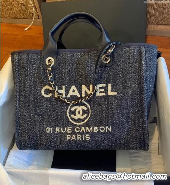 Well Crafted Chanel Deauville Denim and Calfskin Shopping Bag A66941 Dark Blue 2024