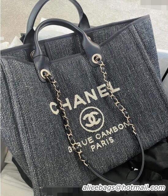 Well Crafted Chanel Deauville Denim and Calfskin Shopping Bag A66941 Dark Blue 2024