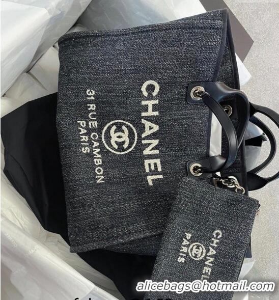 Well Crafted Chanel Deauville Denim and Calfskin Shopping Bag A66941 Dark Blue 2024