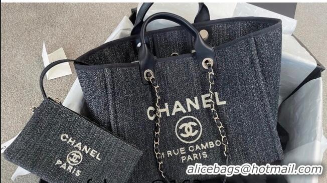 Well Crafted Chanel Deauville Denim and Calfskin Shopping Bag A66941 Dark Blue 2024