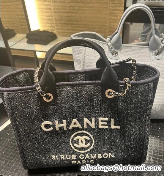 Well Crafted Chanel Deauville Denim and Calfskin Shopping Bag A66941 Dark Blue 2024