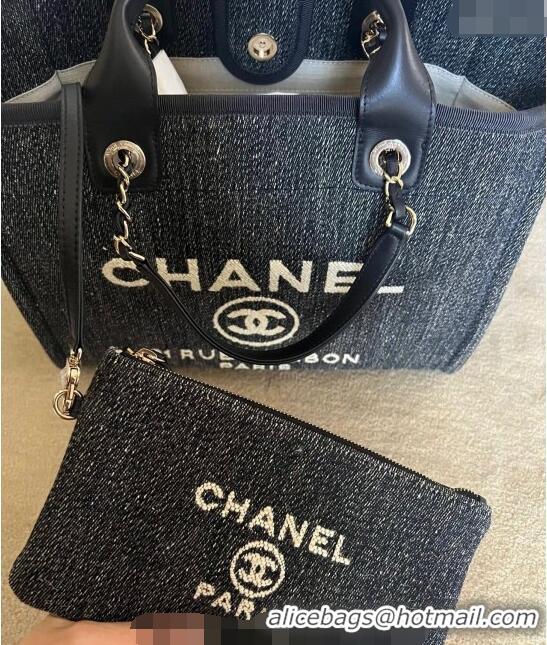 Well Crafted Chanel Deauville Denim and Calfskin Shopping Bag A66941 Dark Blue 2024