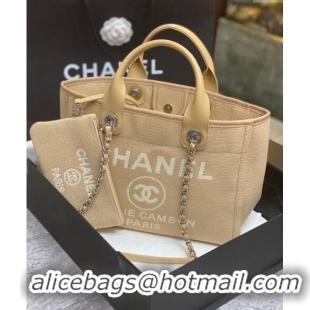 Famous Brand Chanel Deauville Cotton & Calfskin Medium Shopping Bag AS2007 Beige 2024