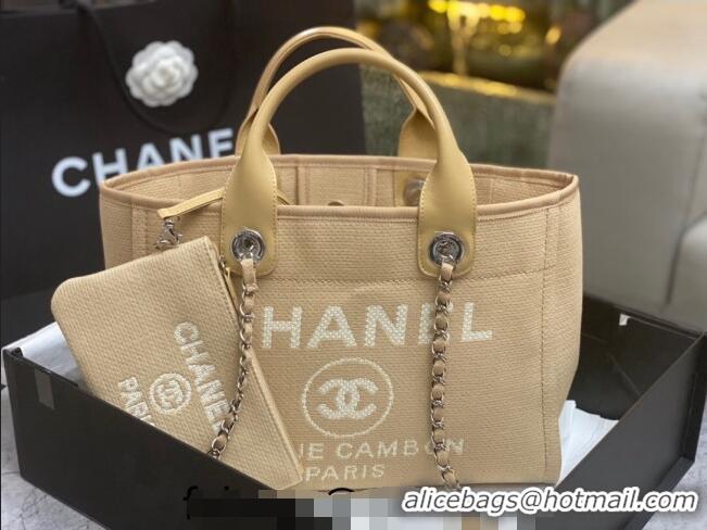 Famous Brand Chanel Deauville Cotton & Calfskin Medium Shopping Bag AS2007 Beige 2024