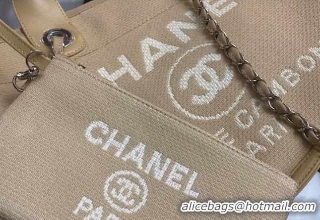 Famous Brand Chanel Deauville Cotton & Calfskin Medium Shopping Bag AS2007 Beige 2024