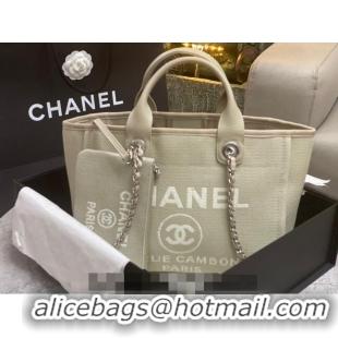 New Style Chanel Deauville Cotton & Calfskin Medium Shopping Bag AS2007 Grey 2024