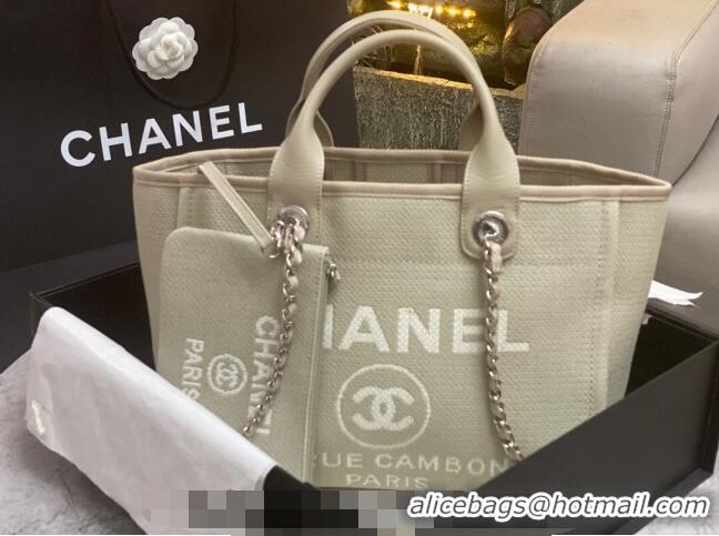 New Style Chanel Deauville Cotton & Calfskin Medium Shopping Bag AS2007 Grey 2024