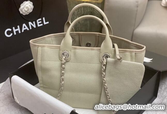 New Style Chanel Deauville Cotton & Calfskin Medium Shopping Bag AS2007 Grey 2024