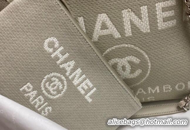 New Style Chanel Deauville Cotton & Calfskin Medium Shopping Bag AS2007 Grey 2024