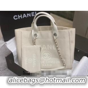 Top Grade Chanel Deauville Cotton & Calfskin Medium Shopping Bag AS2007 White 2024