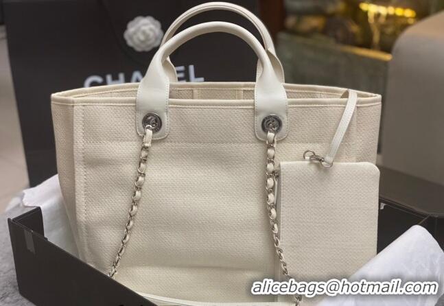 Top Grade Chanel Deauville Cotton & Calfskin Medium Shopping Bag AS2007 White 2024