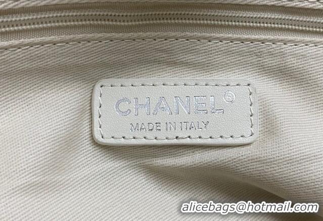 Top Grade Chanel Deauville Cotton & Calfskin Medium Shopping Bag AS2007 White 2024