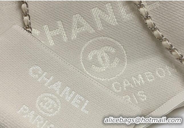 Top Grade Chanel Deauville Cotton & Calfskin Medium Shopping Bag AS2007 White 2024