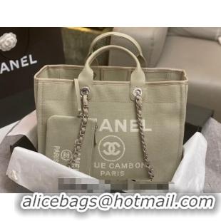 Inexpensive Chanel Deauville Cotton & Calfskin Large Shopping Bag AS2007 Grey 2024