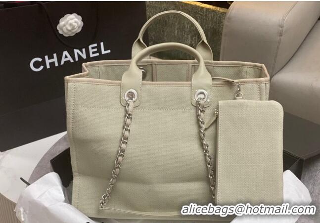 Inexpensive Chanel Deauville Cotton & Calfskin Large Shopping Bag AS2007 Grey 2024