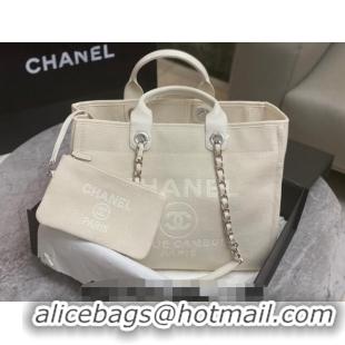 Super Quality Chanel Deauville Cotton & Calfskin Large Shopping Bag AS2007 White 2024