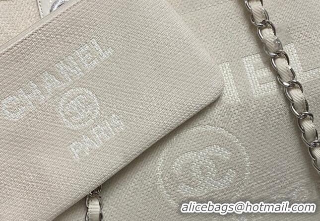 Super Quality Chanel Deauville Cotton & Calfskin Large Shopping Bag AS2007 White 2024