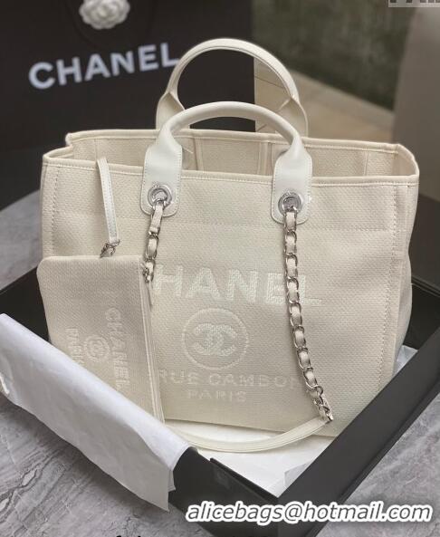 Super Quality Chanel Deauville Cotton & Calfskin Large Shopping Bag AS2007 White 2024