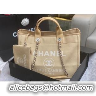 Top Grade Chanel Deauville Cotton & Calfskin Large Shopping Bag AS2007 Beige 2024