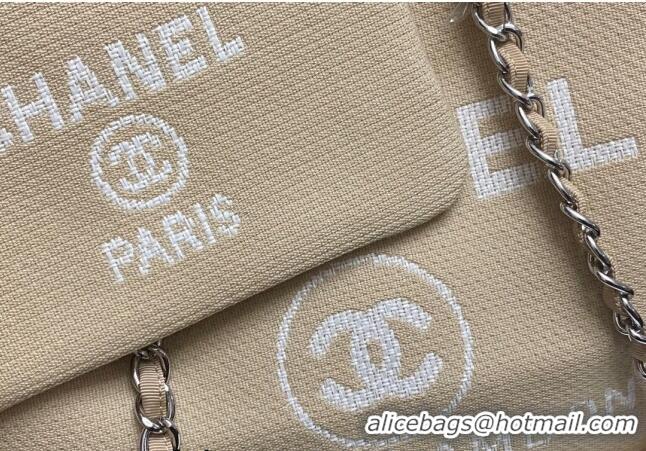 Top Grade Chanel Deauville Cotton & Calfskin Large Shopping Bag AS2007 Beige 2024