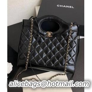 Top Design Chanel 31 Shiny Lambskin Small Shopping bag AS4853 Black 2024