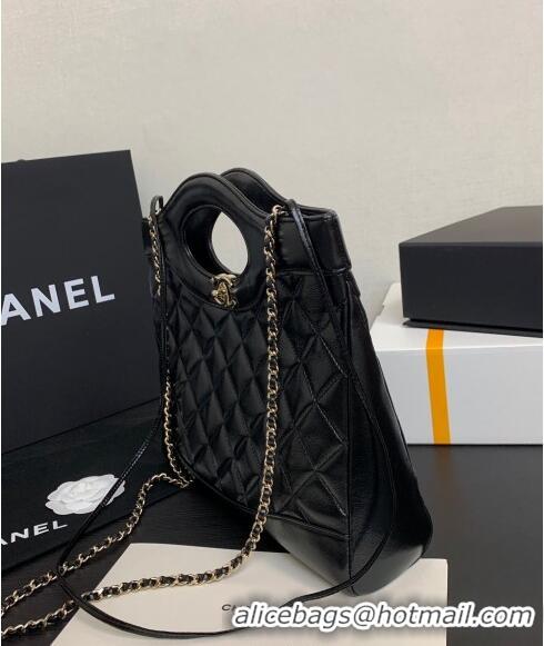 Top Design Chanel 31 Shiny Lambskin Small Shopping bag AS4853 Black 2024