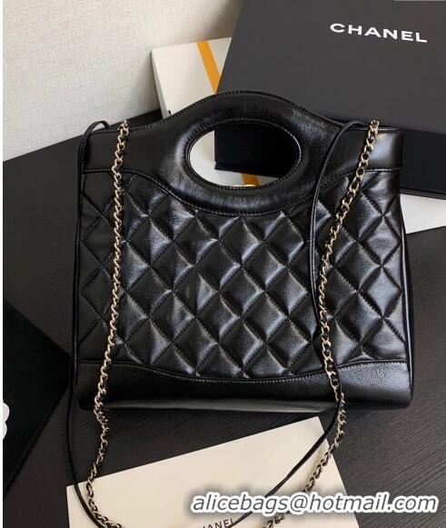 Top Design Chanel 31 Shiny Lambskin Small Shopping bag AS4853 Black 2024